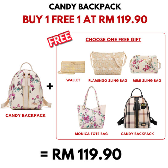 CANDY BACKPACK - FLORAL BL, BEIGE